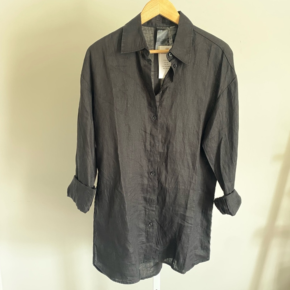 H&M Charcoal colored Button Down Blouse XS